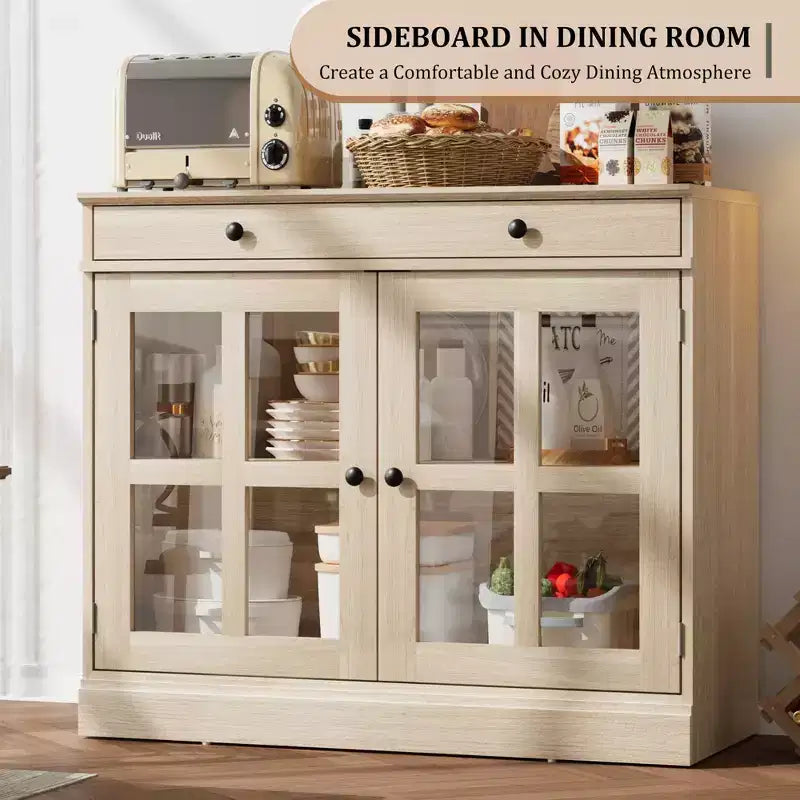 35.4 Sideboard Buffet Cabinets with Glass Door, Buffet Cabinet with Storage for Dining Room, Kitchen
