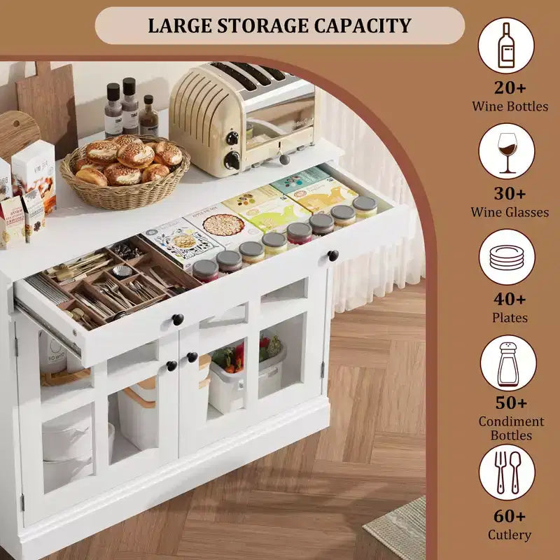 35.4 Sideboard Buffet Cabinets with Glass Door, Buffet Cabinet with Storage for Dining Room, Kitchen
