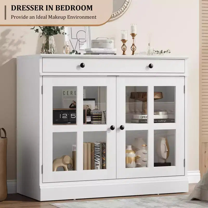 35.4 Sideboard Buffet Cabinets with Glass Door, Buffet Cabinet with Storage for Dining Room, Kitchen