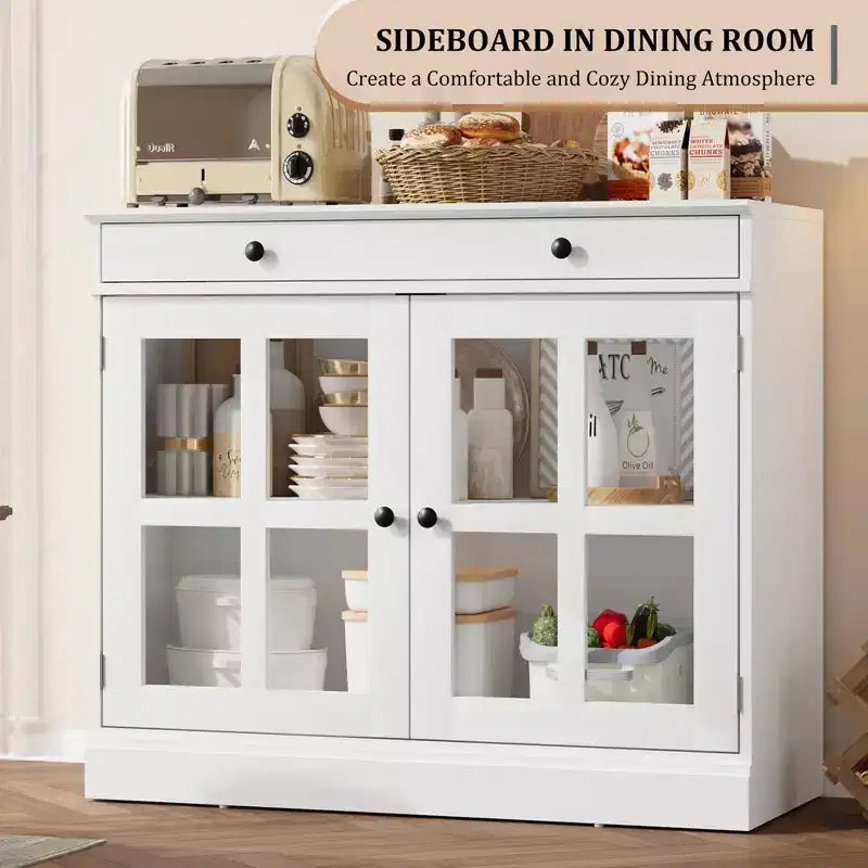 35.4 Sideboard Buffet Cabinets with Glass Door, Buffet Cabinet with Storage for Dining Room, Kitchen