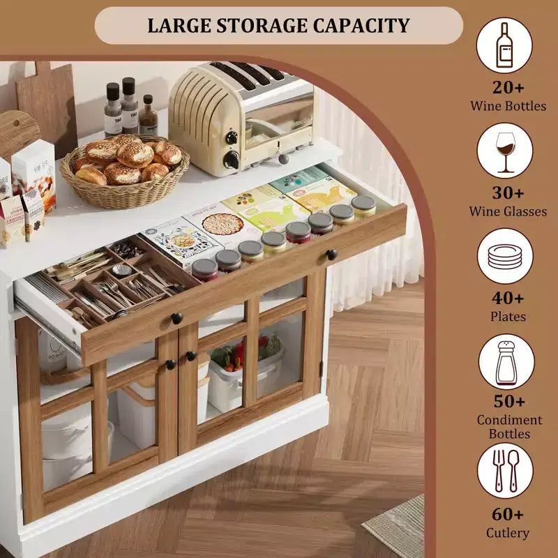 35.4 Sideboard Buffet Cabinets with Glass Door, Buffet Cabinet with Storage for Dining Room, Kitchen