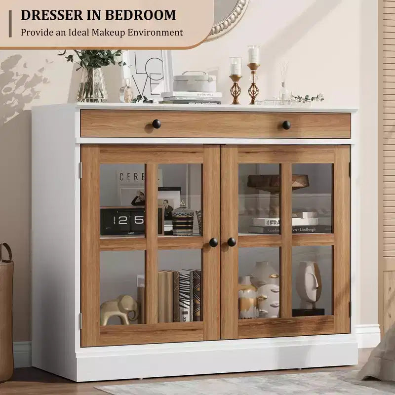 35.4 Sideboard Buffet Cabinets with Glass Door, Buffet Cabinet with Storage for Dining Room, Kitchen