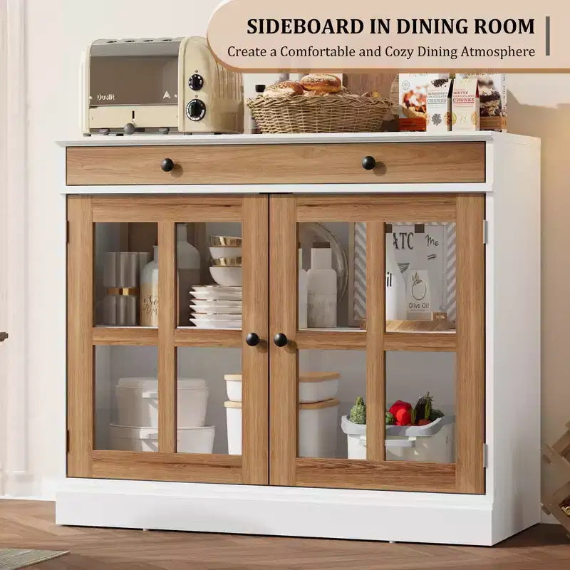 35.4 Sideboard Buffet Cabinets with Glass Door, Buffet Cabinet with Storage for Dining Room, Kitchen