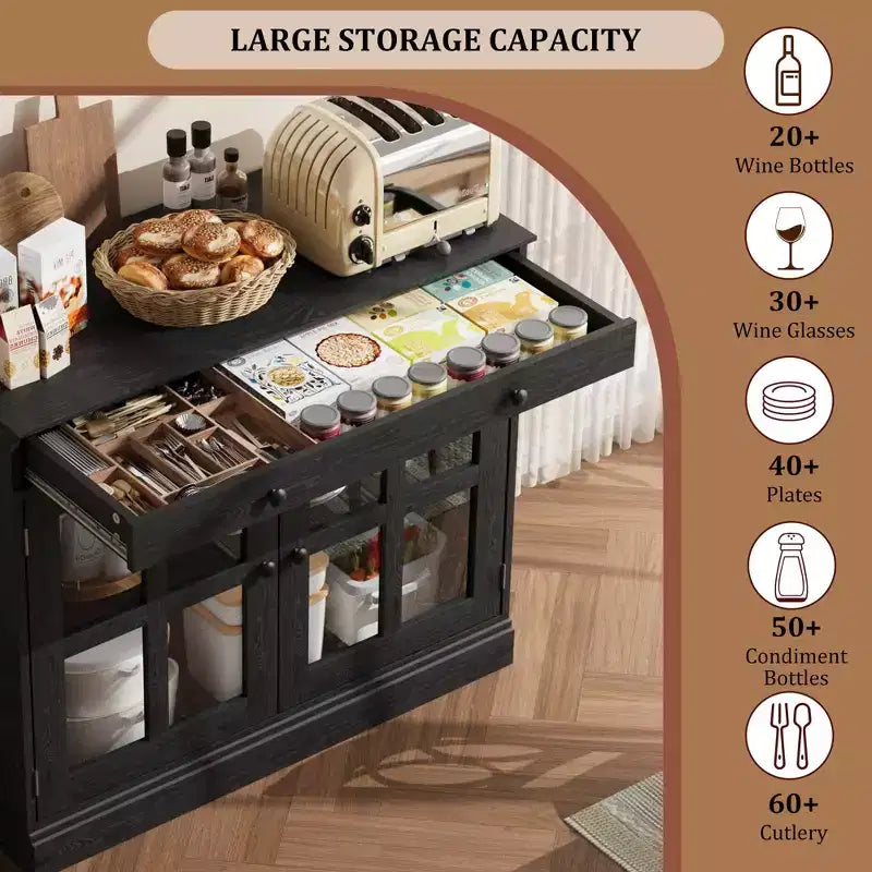 35.4 Sideboard Buffet Cabinets with Glass Door, Buffet Cabinet with Storage for Dining Room, Kitchen