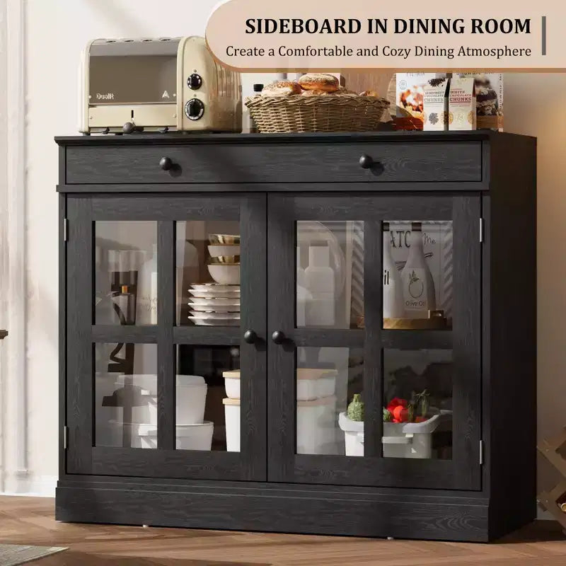35.4 Sideboard Buffet Cabinets with Glass Door, Buffet Cabinet with Storage for Dining Room, Kitchen