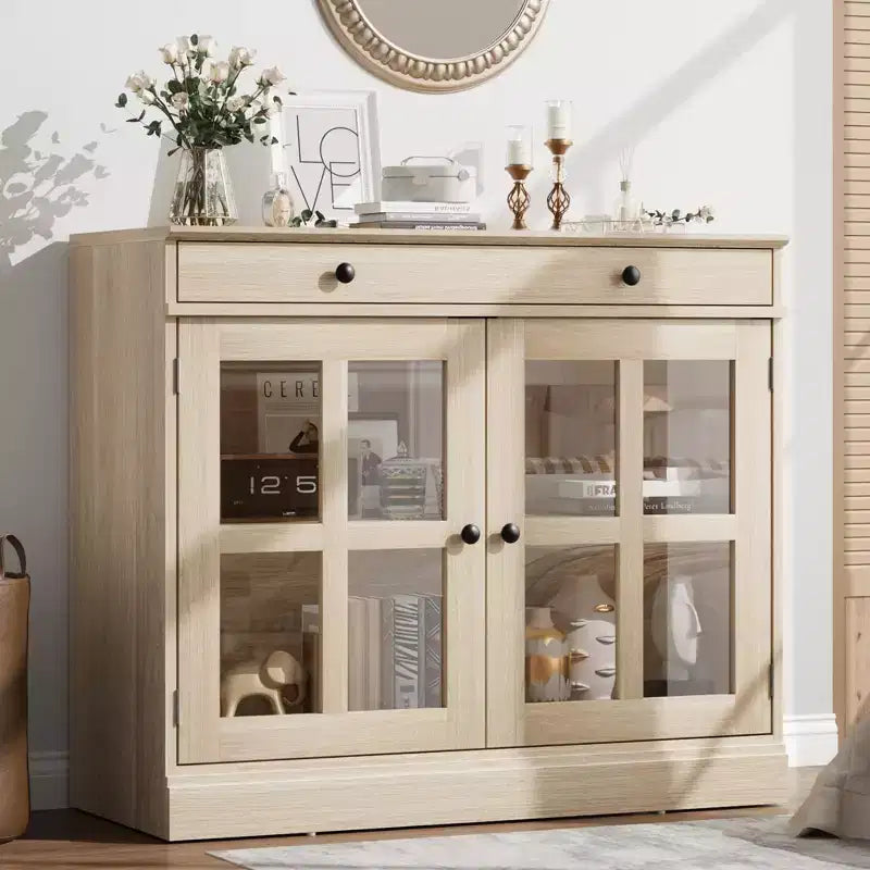 35.4 Sideboard Buffet Cabinets with Glass Door, Buffet Cabinet with Storage for Dining Room, Kitchen
