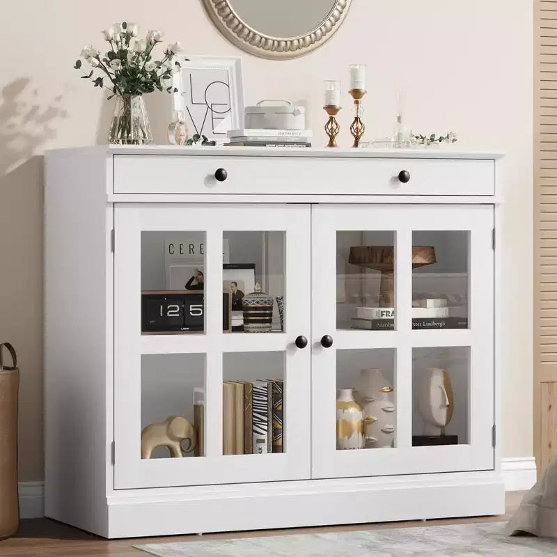 35.4 Sideboard Buffet Cabinets with Glass Door, Buffet Cabinet with Storage for Dining Room, Kitchen