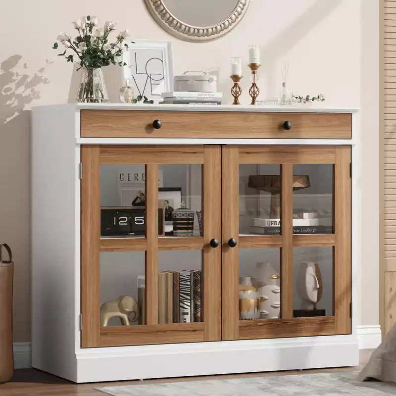 35.4 Sideboard Buffet Cabinets with Glass Door, Buffet Cabinet with Storage for Dining Room, Kitchen