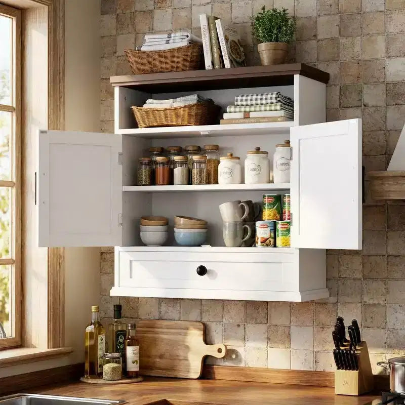 Bathroom Wall Cabinet, Farmhouse Medicine Cabinet, 24 Wide Cabinet with Drawer, Adjustable Shelf, Double Barn Doors, Storage Cabinet White