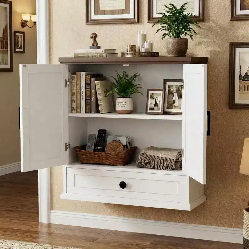 Bathroom Wall Cabinet, Farmhouse Medicine Cabinet, 24 Wide Cabinet with Drawer, Adjustable Shelf, Double Barn Doors, Storage Cabinet White