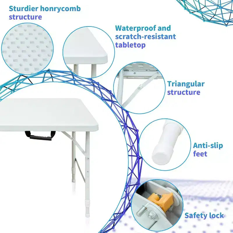 4FT Heavy Duty Folding Table, Portable Plastic Foldable Table with Handle, Anti-Slip Feet, Waterproof & Easy to Clean, for Indoor Outdoor Use