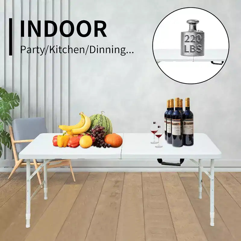 4FT Heavy Duty Folding Table, Portable Plastic Foldable Table with Handle, Anti-Slip Feet, Waterproof & Easy to Clean, for Indoor Outdoor Use