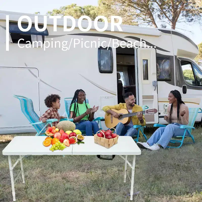 4FT Heavy Duty Folding Table, Portable Plastic Foldable Table with Handle, Anti-Slip Feet, Waterproof & Easy to Clean, for Indoor Outdoor Use