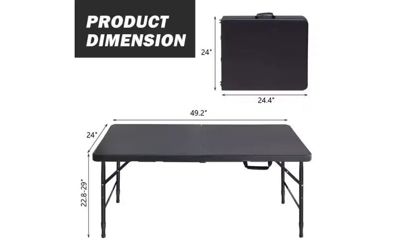4FT Heavy Duty Folding Table, Portable Plastic Foldable Table with Handle, Anti-Slip Feet, Waterproof & Easy to Clean, for Indoor Outdoor Use