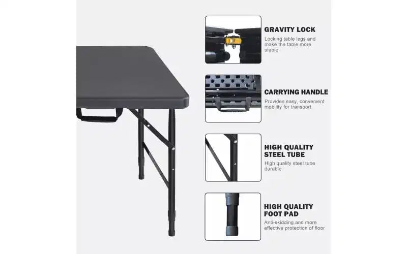 4FT Heavy Duty Folding Table, Portable Plastic Foldable Table with Handle, Anti-Slip Feet, Waterproof & Easy to Clean, for Indoor Outdoor Use