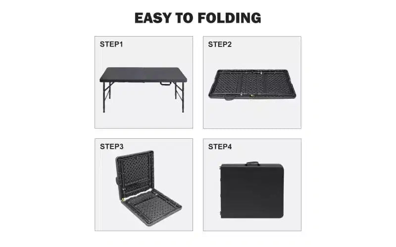 4FT Heavy Duty Folding Table, Portable Plastic Foldable Table with Handle, Anti-Slip Feet, Waterproof & Easy to Clean, for Indoor Outdoor Use