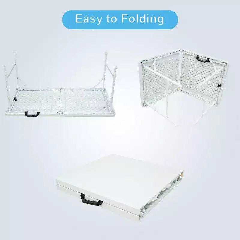 4FT Heavy Duty Folding Table, Portable Plastic Foldable Table with Handle, Anti-Slip Feet, Waterproof & Easy to Clean, for Indoor Outdoor Use