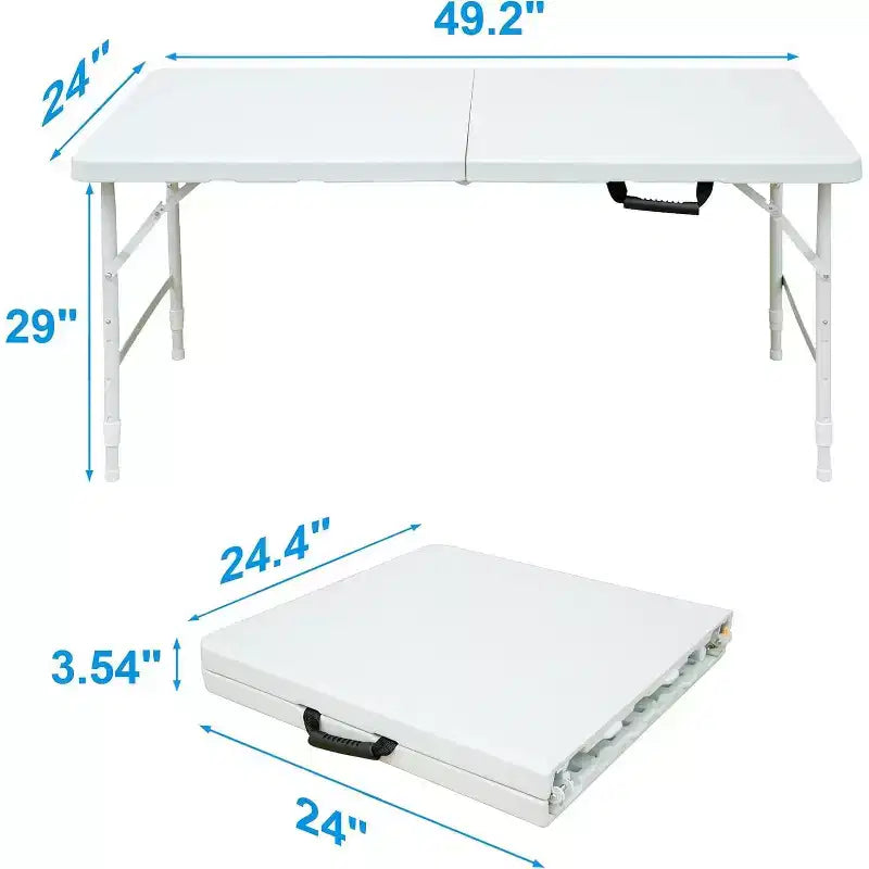 4FT Heavy Duty Folding Table, Portable Plastic Foldable Table with Handle, Anti-Slip Feet, Waterproof & Easy to Clean, for Indoor Outdoor Use