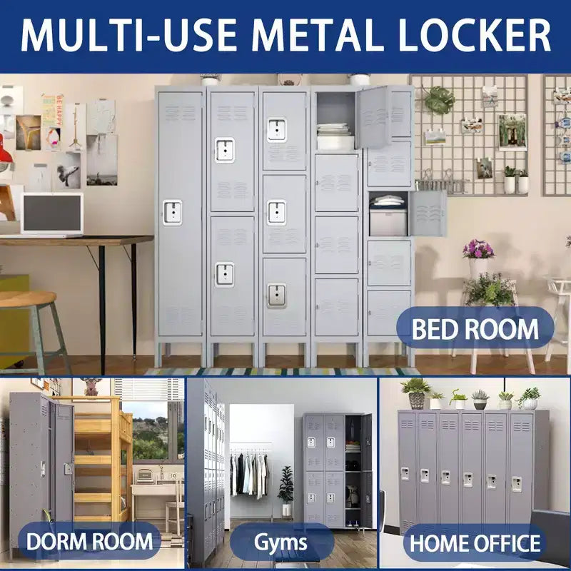 6 Door 72H Metal Gray Lockers With Lock, Garment Racks for Employees, Storage Locker Cabinet