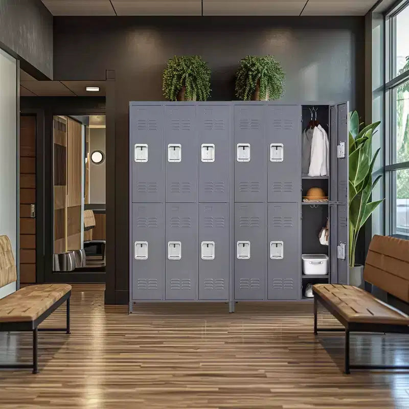 6 Door 72H Metal Gray Lockers With Lock, Garment Racks for Employees, Storage Locker Cabinet