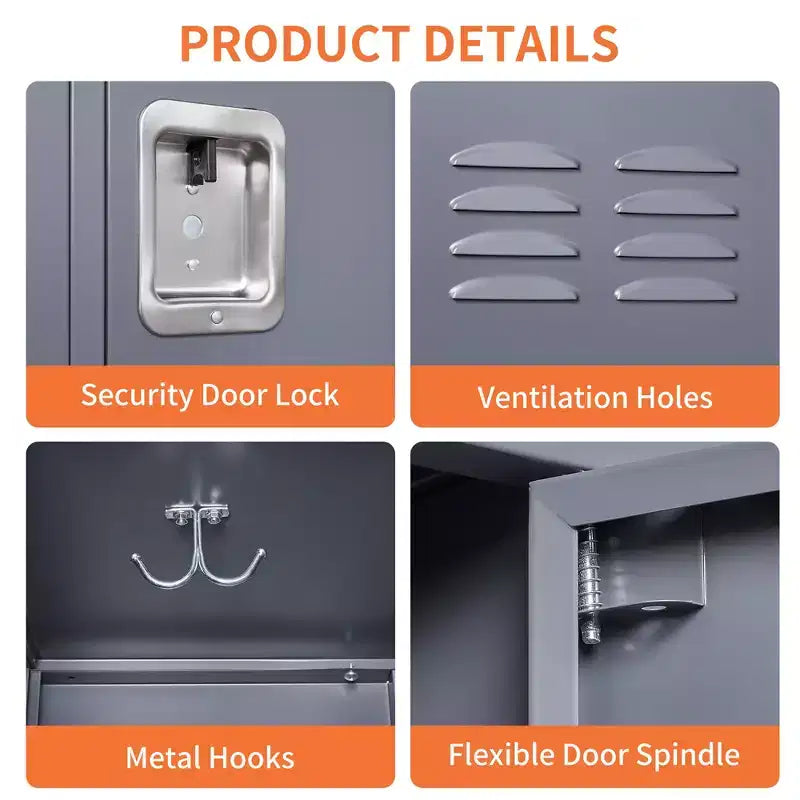 6 Door 72H Metal Gray Lockers With Lock, Garment Racks for Employees, Storage Locker Cabinet