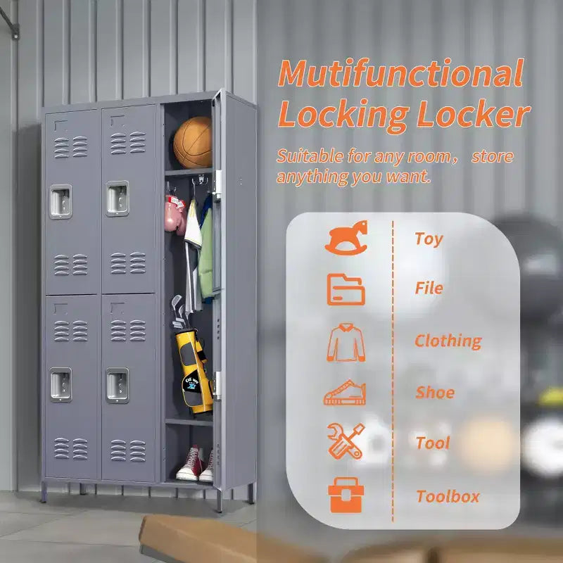 6 Door 72H Metal Gray Lockers With Lock, Garment Racks for Employees, Storage Locker Cabinet