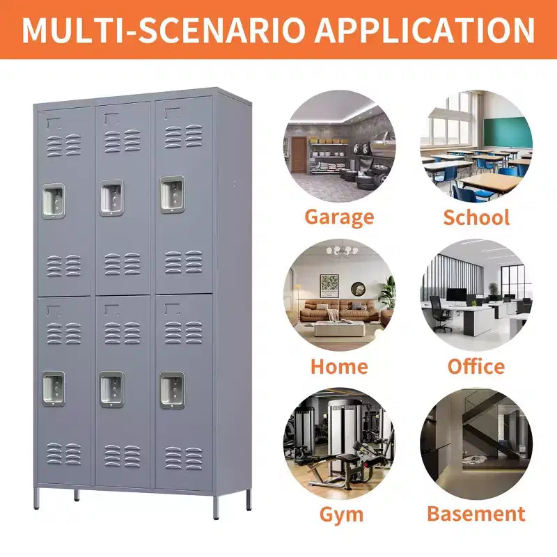 6 Door 72H Metal Gray Lockers With Lock, Garment Racks for Employees, Storage Locker Cabinet
