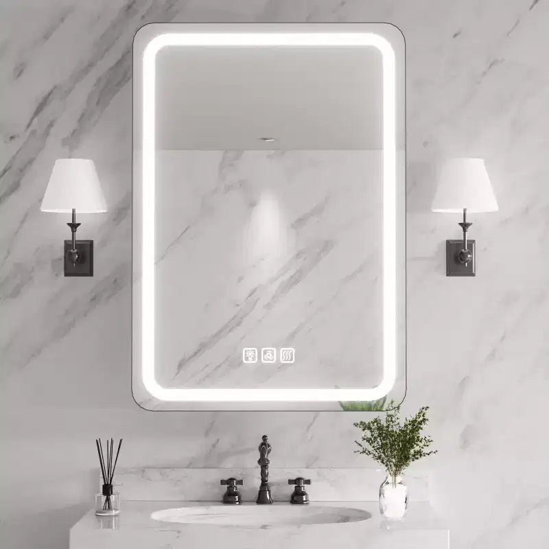 20 in. W x 28 in. H Rectangular Iron Medicine Cabinet with Mirror, Dimmable Light, Anti-Fog and Outlets - Fully Assembled