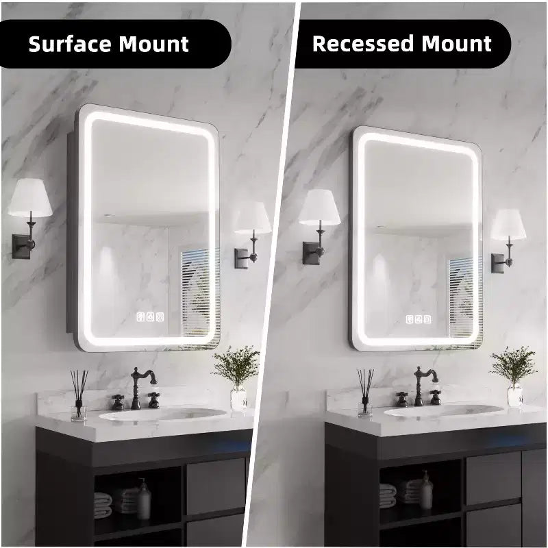 20 in. W x 28 in. H Rectangular Iron Medicine Cabinet with Mirror, Dimmable Light, Anti-Fog and Outlets - Fully Assembled