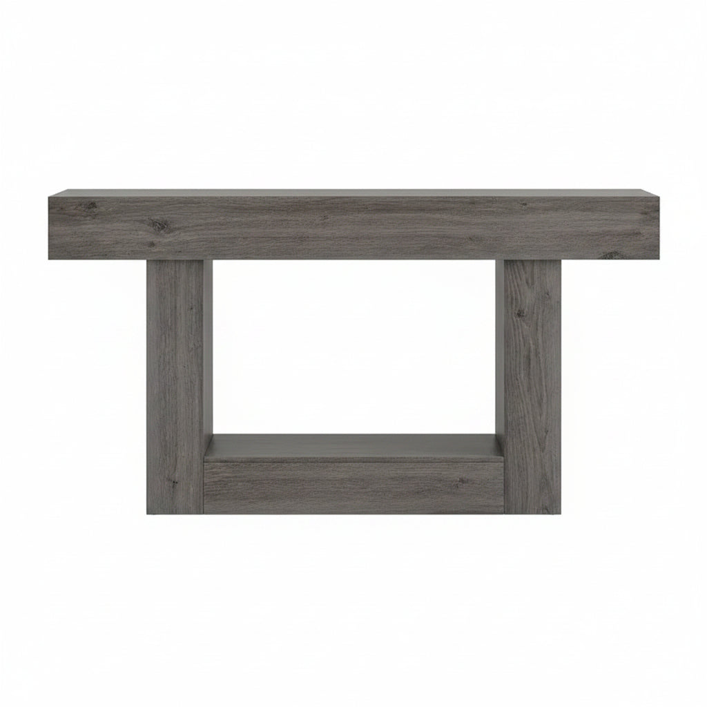 Farmhouse Console Table with Storage Shelf & Charging Station 63 2-Tier Narrow Wood Sofa Side Table for Entryway, Hallway, Living Room