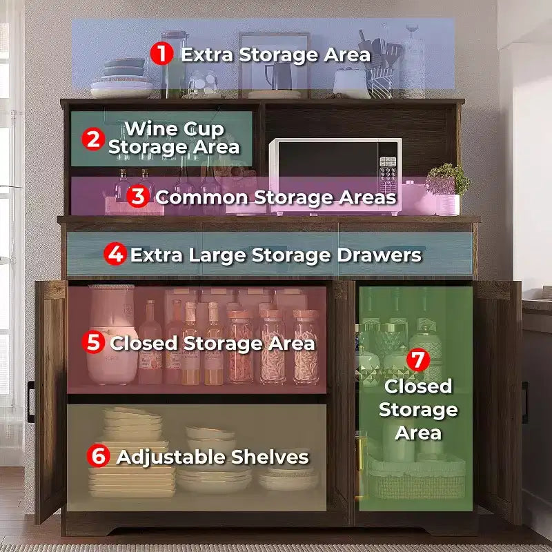 Farmhouse Entryway Storage Cabinet, Adjustable Shelves, 3 Drawers, Sturdy Wood Construction for Kitchen, Dining Room