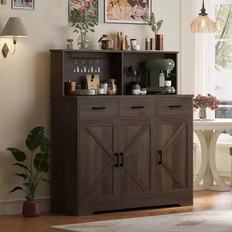 Farmhouse Entryway Storage Cabinet, Adjustable Shelves, 3 Drawers, Sturdy Wood Construction for Kitchen, Dining Room