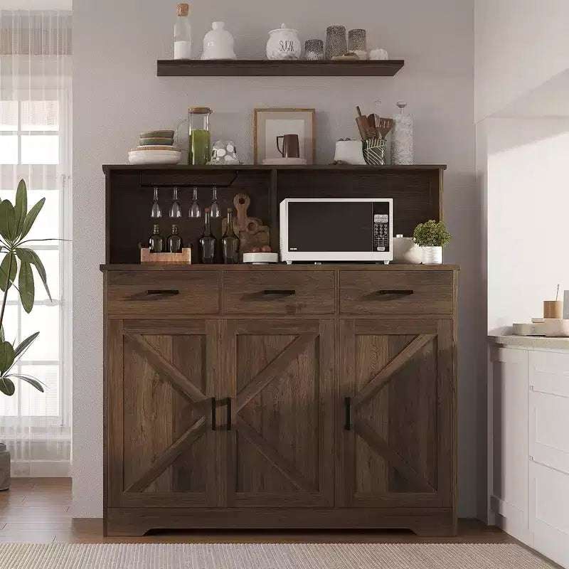 Farmhouse Entryway Storage Cabinet, Adjustable Shelves, 3 Drawers, Sturdy Wood Construction for Kitchen, Dining Room
