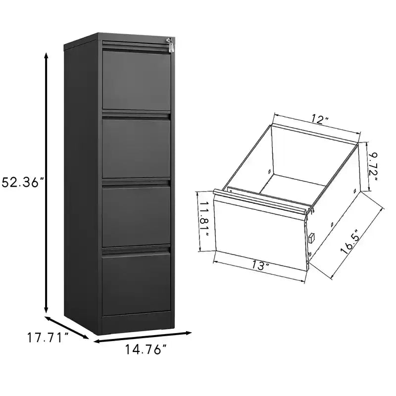 4 Drawer Vertical File Cabinet with Lock, Lockable Metal Storage Cabinet