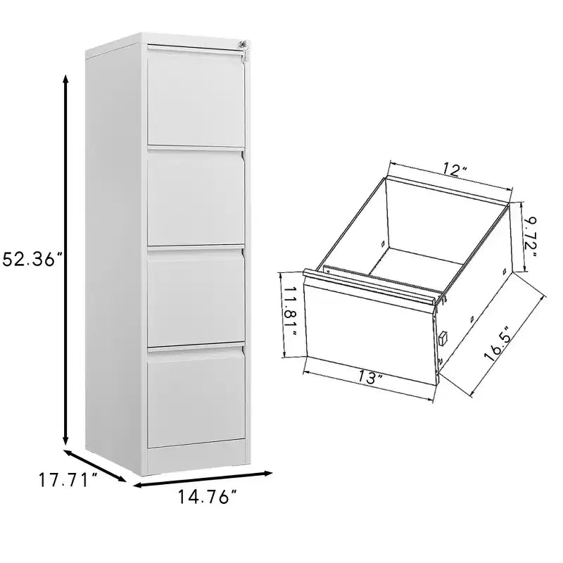 4 Drawer Vertical File Cabinet with Lock, Lockable Metal Storage Cabinet