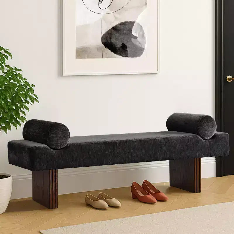 60 Modern Chenille Upholstered Bench with Throw Pillows, Entryway Bench with Padded Seat,End of Bed Bench for Bedroom or Living Room