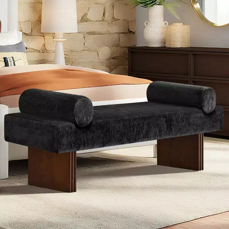 60 Modern Chenille Upholstered Bench with Throw Pillows, Entryway Bench with Padded Seat,End of Bed Bench for Bedroom or Living Room