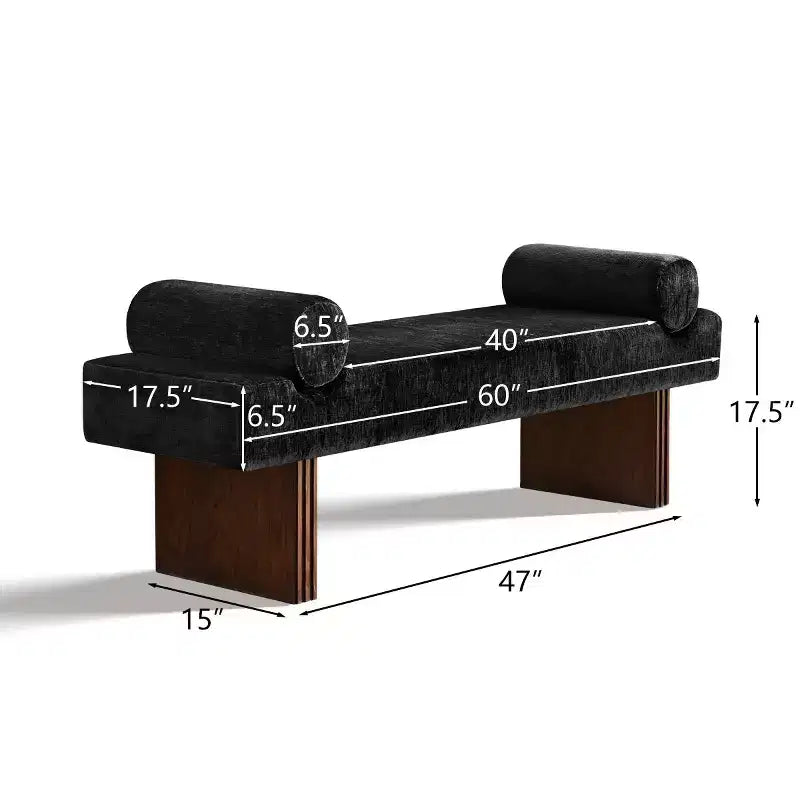 60 Modern Chenille Upholstered Bench with Throw Pillows, Entryway Bench with Padded Seat,End of Bed Bench for Bedroom or Living Room