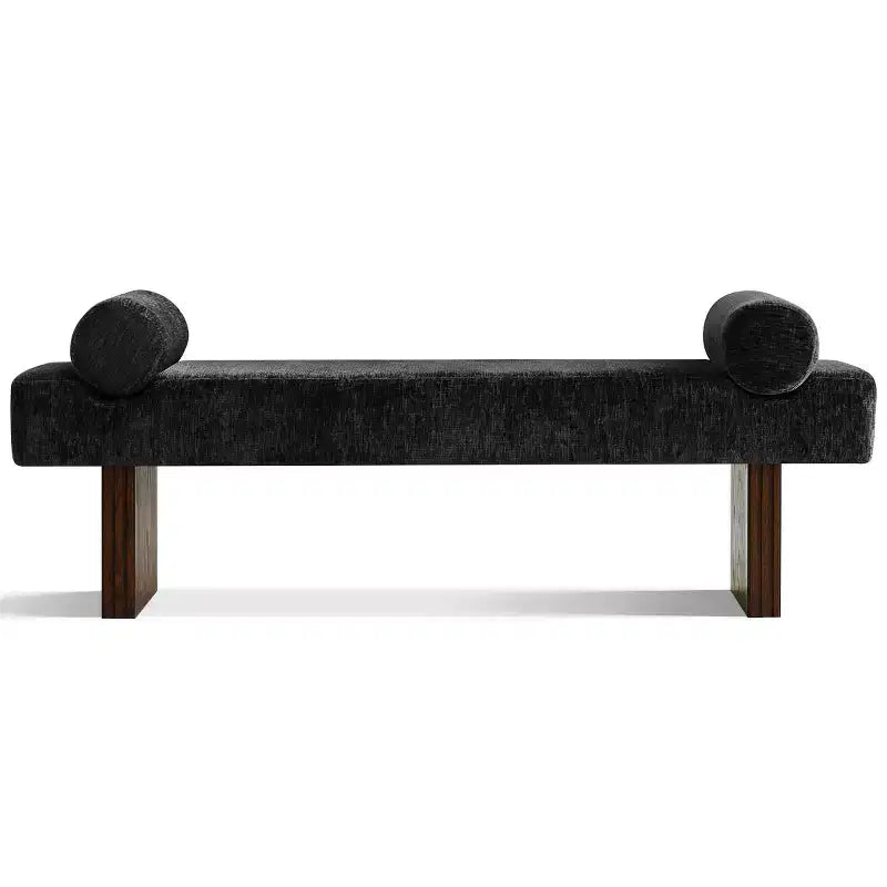 60 Modern Chenille Upholstered Bench with Throw Pillows, Entryway Bench with Padded Seat,End of Bed Bench for Bedroom or Living Room