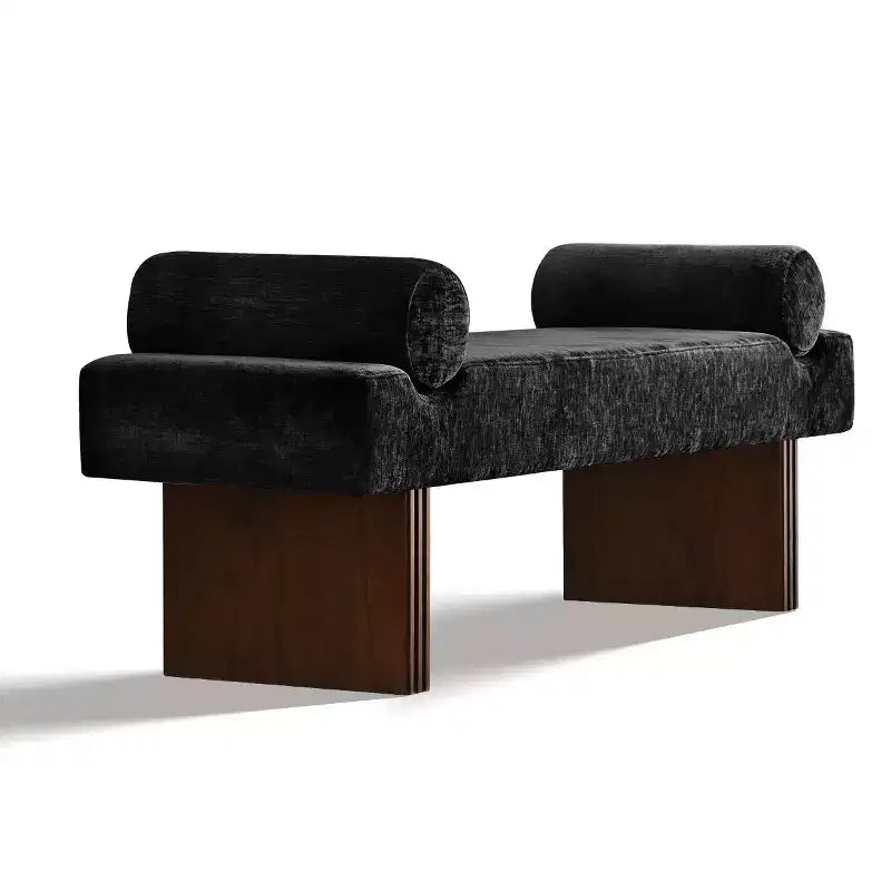 60 Modern Chenille Upholstered Bench with Throw Pillows, Entryway Bench with Padded Seat,End of Bed Bench for Bedroom or Living Room