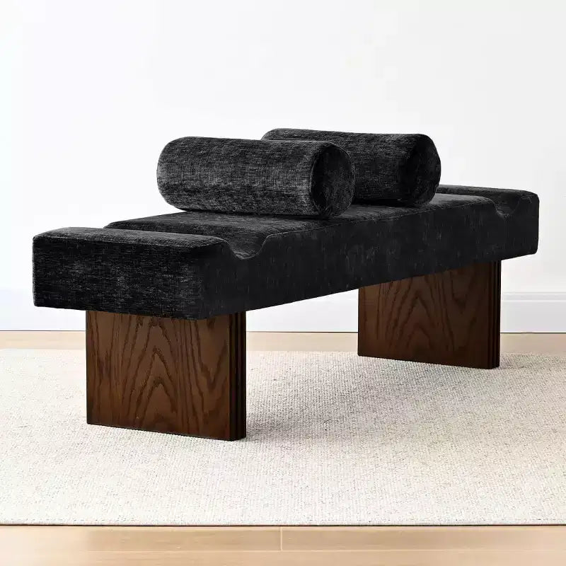 60 Modern Chenille Upholstered Bench with Throw Pillows, Entryway Bench with Padded Seat,End of Bed Bench for Bedroom or Living Room
