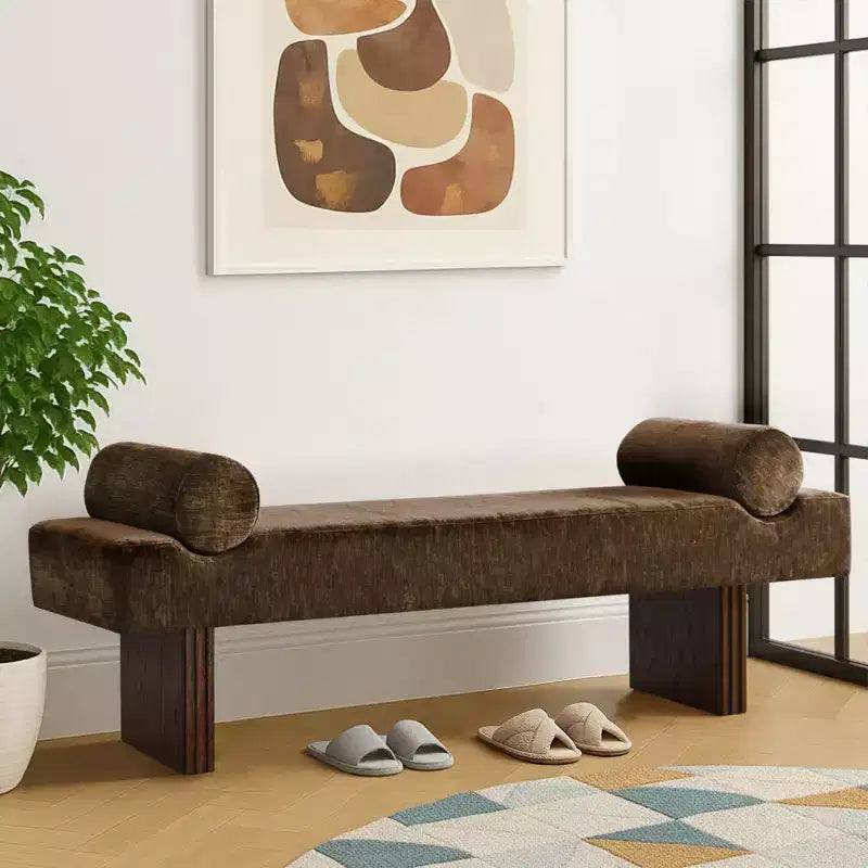 60 Modern Chenille Upholstered Bench with Throw Pillows, Entryway Bench with Padded Seat,End of Bed Bench for Bedroom or Living Room