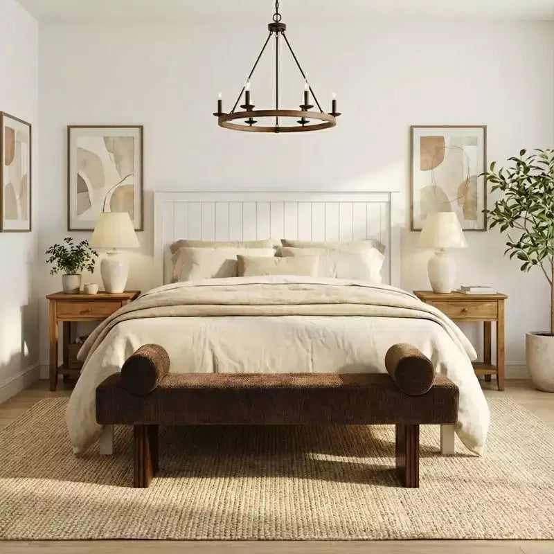 60 Modern Chenille Upholstered Bench with Throw Pillows, Entryway Bench with Padded Seat,End of Bed Bench for Bedroom or Living Room