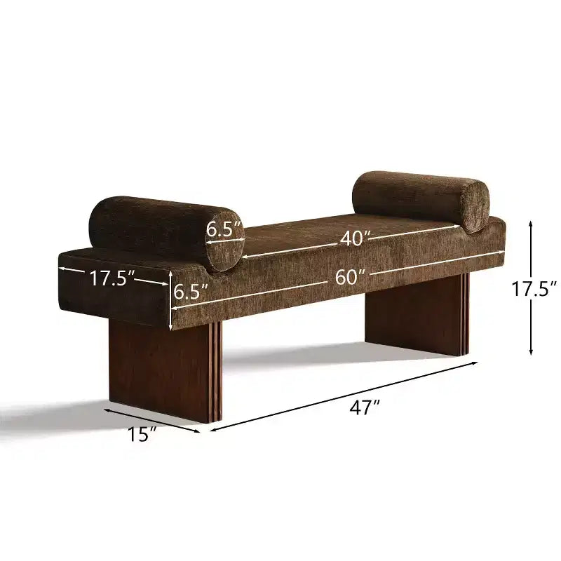 60 Modern Chenille Upholstered Bench with Throw Pillows, Entryway Bench with Padded Seat,End of Bed Bench for Bedroom or Living Room