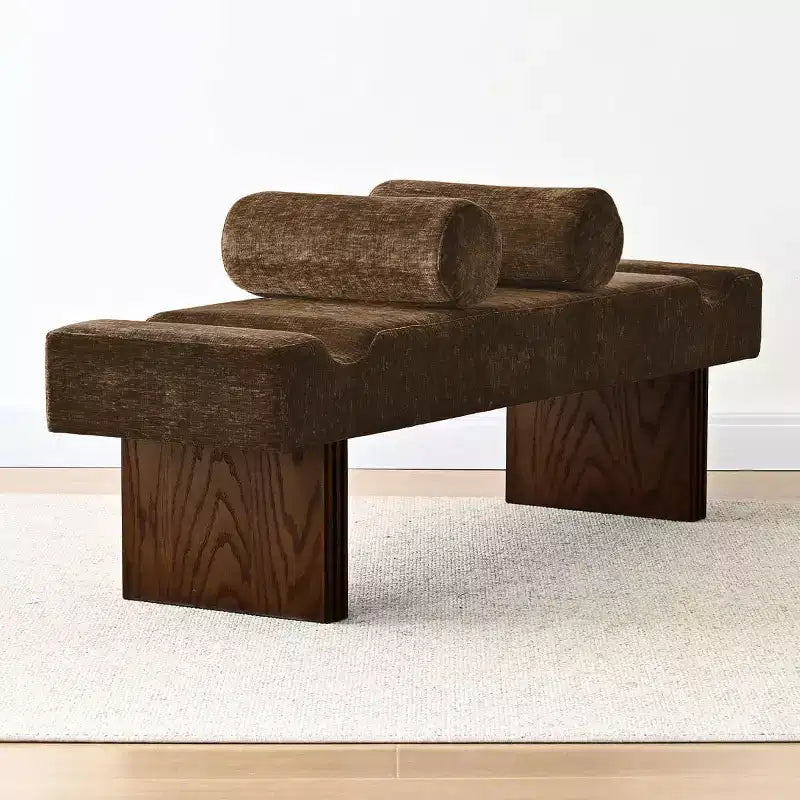 60 Modern Chenille Upholstered Bench with Throw Pillows, Entryway Bench with Padded Seat,End of Bed Bench for Bedroom or Living Room