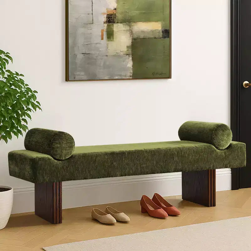 60 Modern Chenille Upholstered Bench with Throw Pillows, Entryway Bench with Padded Seat,End of Bed Bench for Bedroom or Living Room