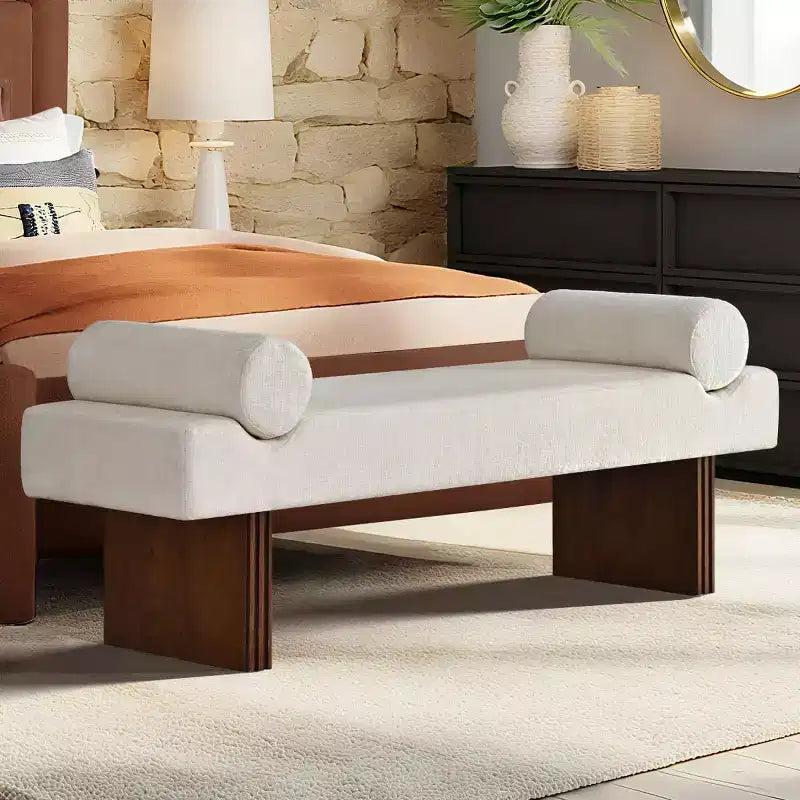 60 Modern Chenille Upholstered Bench with Throw Pillows, Entryway Bench with Padded Seat,End of Bed Bench for Bedroom or Living Room
