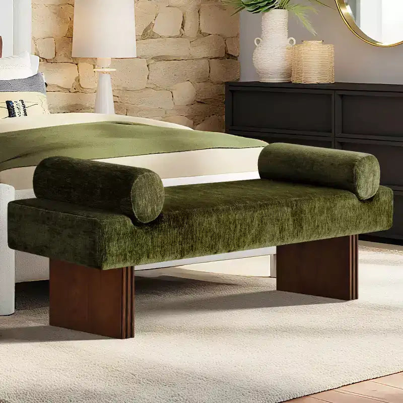 60 Modern Chenille Upholstered Bench with Throw Pillows, Entryway Bench with Padded Seat,End of Bed Bench for Bedroom or Living Room