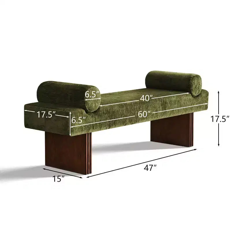 60 Modern Chenille Upholstered Bench with Throw Pillows, Entryway Bench with Padded Seat,End of Bed Bench for Bedroom or Living Room