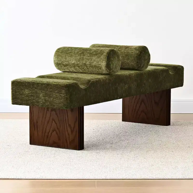 60 Modern Chenille Upholstered Bench with Throw Pillows, Entryway Bench with Padded Seat,End of Bed Bench for Bedroom or Living Room